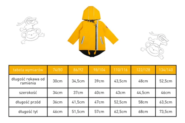 wymiary żółtej kurtki softshell