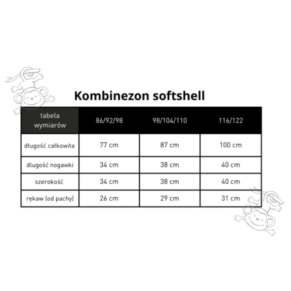 wymiary kombinezon dziecięcy softshell wzór kosmos
